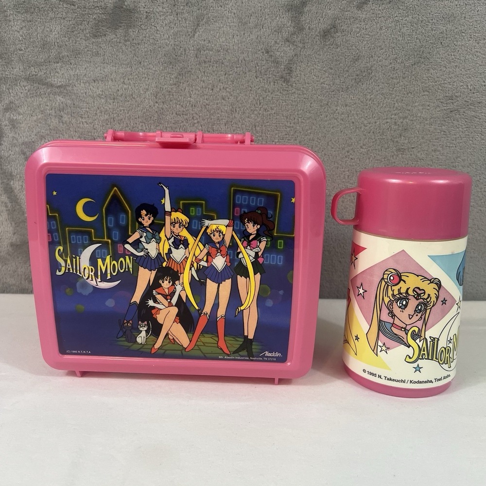 Sailor Moon Lunch Box Pink Plastic Lunchbox Aladdin Vintage 1995 Complete